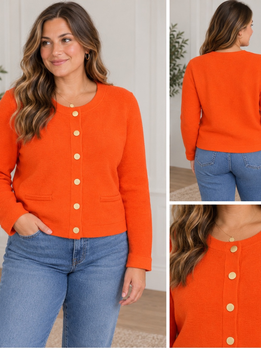 Banana Republic Bright Orange Button-Front Crewneck Cardigan